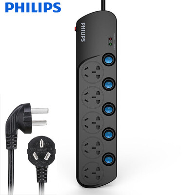 

Philips PHILIPS new national standard row 5 18 m drag line board five combination hole wiring board sub-control switch plug board child protection door row plug lightning protection overload socket