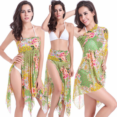 

3 Wear Options Floral Strech Mesh Cover ups 2016 Multi - wears Convertible Summer Sexy Beach Dresses S.M.L.XL