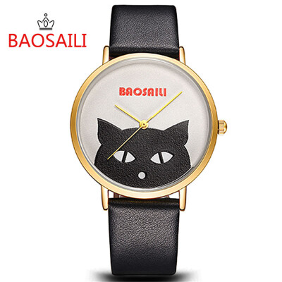 

BAOSAILI Colorful Kids Clock Cute Black Cat Unisex Dress Wristwatch Charm Girls Leather Watches Ladies Waterproof Clock