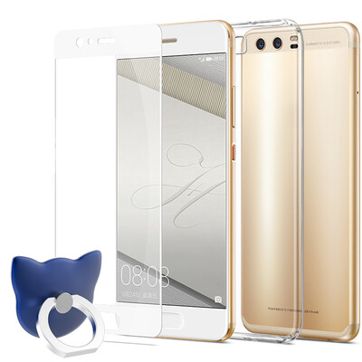 

[Набор из трех частей оболочки] ESCASE Huawei P10 Plus оболочка телефона / стальная пленка Huawei P10 полноэкранная белая, чтобы отправить кольцо пряжкой синего цвета, включающего всевозможную анти-каплю,