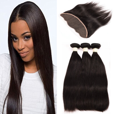 

MORICHY Brazilian Straight Hair with Lace Frontal Closure 7A Virgin Hair Bundles with 13x4 Lace Closure 100 Human Hair Extensions