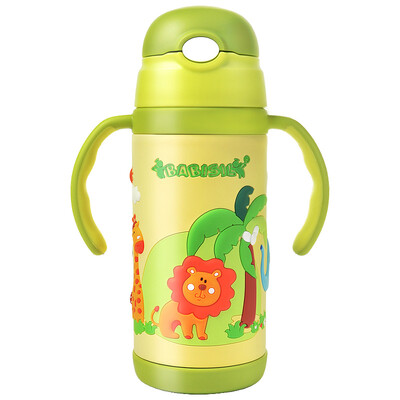 

BABISIL water cup double stainless steel vacuum child straw insulation cup handle shoulder strap dual use 350ml BS5196