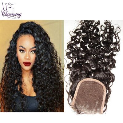 

Malaysian Virgin Hair Water Wave Lace Closure With Baby Hair Bleached Knots 4x4 Human Hair Virgin Closure Piece