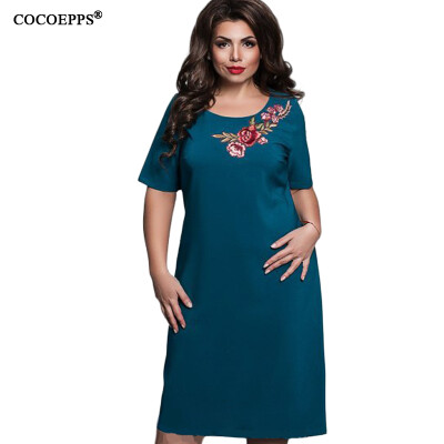 

COCOEPPS Vintage Summer Style 6XL Plus size Women Flower Embroidery Dress 2017 Elegant office evening party Big Large Size Dress