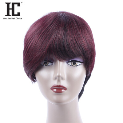 

HC Hair Products Malaysian Natural Wave Hair 1b99j Burgundy 10Inch Non-Remy None Lace Short Human Hair Bob Wigs For Black Women