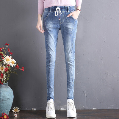 

City plus CITYPLUS 2017 women&39s autumn new text elastic waist belt Slim thin elastic jeans jeans CWKN177157 light blue 27