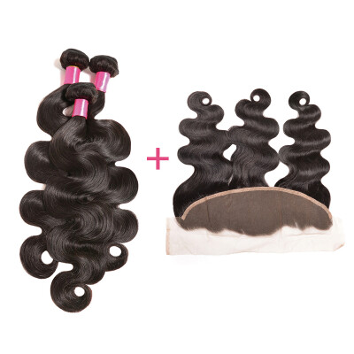 

lace frontal and bundle hair Body Wave Brazilian Closure Weft And Wavy Human Hair 8A Mink Brazilian Virgin Hair With Baby Hair