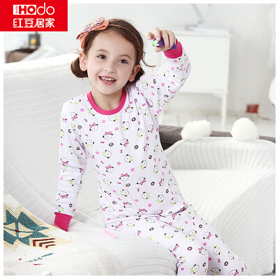 

Hodohome home children&39s underwear set boys&girls base section autumn clothes Qiuku pure cotton low round neck pajamas suit rose red 13070