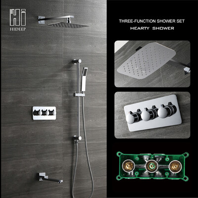

HIDEEP Luxury Bathroom Wall Mounted Rain Shower Faucet Set with Chrome polished finishing