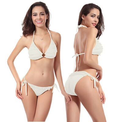 

2016 Ringed center Top Scrunch Butt Swimwear mini Ruffled Top and Bottom Sexi Photo Оптовые женские бикини на продажу