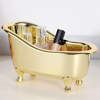 

Ванная комната для хранения Box Корзина Форма для ванны Позолоченный цвет Spa Миниатюрный массаж Расческа Косметика Украшение Хранение Qrganizer Box