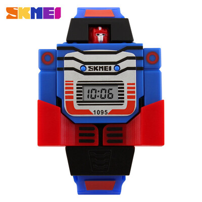 

SKMEI Kids LED Digital Children Watch Cartoon Sports Watches Relogio Robot Transformation Toys Boys Wristwatches 1095