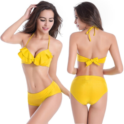 

High Quality Small Flounced Top Underwired Cup Sexy Lady Push up Popular High waisted Bikini