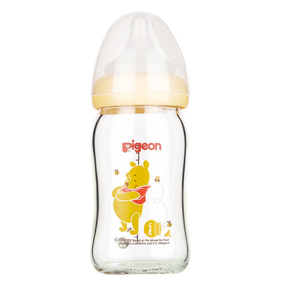 

Pigeon bottle AA139 Disney natural wide-bore glass painted baby bottle 160ml with SS pigeon pacifier Vini-bee