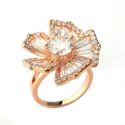 

Yoursfs Fashion Elegant Flower Ring Clear CZ Wedding Jewelry