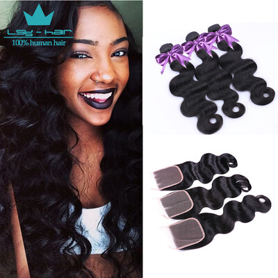 

Brazilian Virgin Hair 3 Bundles with Closure Unprocessed 100 Human Hair Bundles with Lace Closure Brazilian Body Wave