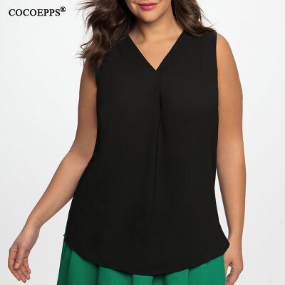 

COCOEPPS Sleeveless Chiffon V neck women tops big sizes new 2017 Casual summe style plus size women Loose blouse blue greed tops