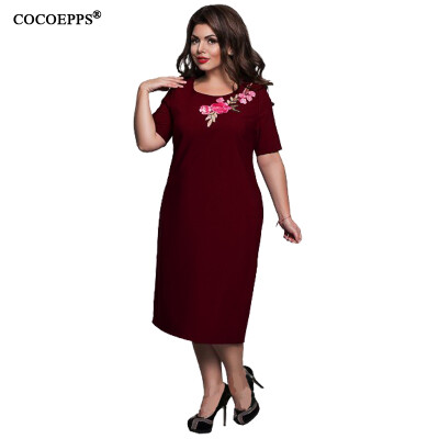 

COCOEPPS Vintage Summer Style  Plus size Women Flower Embroidery Dress 2017 Elegant office evening party Big Large Size Dress