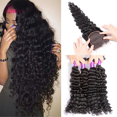 

8A Deep Wave Human Hair Bundles With Closure Indian 4 bundles Human Hair With 44 Lace Closure