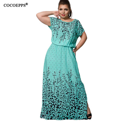 

COCOEPPS 2017 Summer Women L-6XL Chiffon Print Long Dress Short Sleeve Casual Floor-Length Large Big Size Maxi Dresses vestidos
