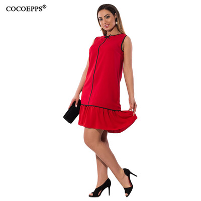 

COCOEPPS Fashion Plus size Women Patchwork Dresses 2017 Elegant Chiffon Mini Dress Big Size Cascading Ruffle Red Vestidos L-6XL