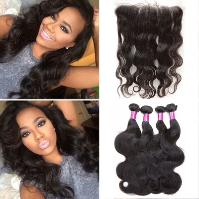 

8A Grade Lace Frontal Closure With Bundles 3 Bundles Peruvian Body Wave With Closure Full Lace Frontal Closure 13x4With Bundles