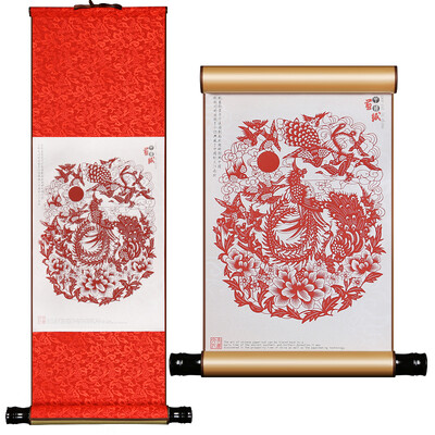 

Weilong Chinese characteristics craft gift silk paper-cut scroll painting traditional crafts foreign affairs abroad to send foreigners gifts to send teachers to send elders gifts B models birds&phoenix