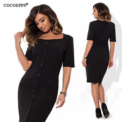 

COCOEPPS fashionable plus size casual women dress 2017 autumn summer style solid Knee-Length Dresses big sizes loose blue dress