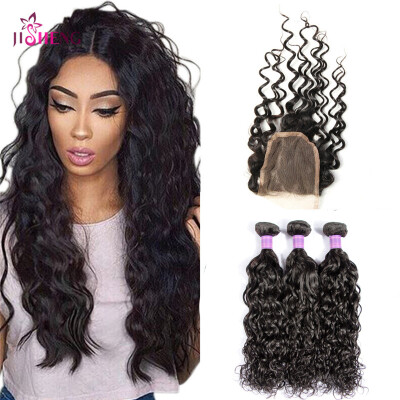 

8A Indian Virgin Human Hair Wave 3 Bundles Natural Wave Hair With 4*4 Lace Closure Remy Hair Extensions