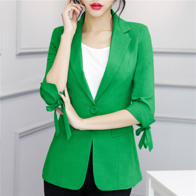 

2017 Women Candy Color Casual Blazer Feminino Slim Bow Half Sleeve Suit Blazer Women Jacket Elegant Ladies Work Suits Blazers