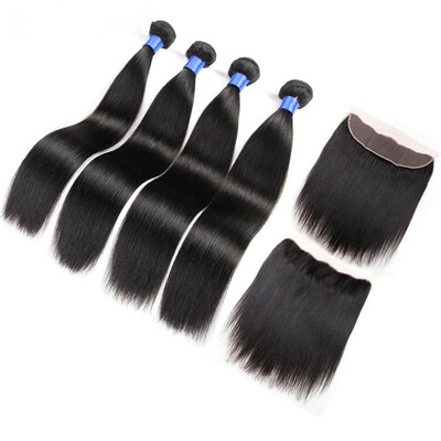 

8A Grade Малайзия Virgin Hair Прямая свободная часть Кружева Фронтальная со связями Прямые человеческие волосы Связки с 13x4 Фронтальным закрытием