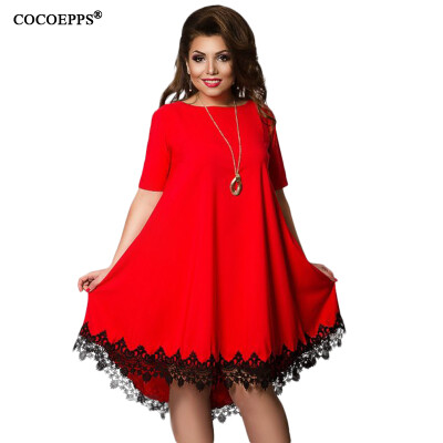 

COCOEPPS Women Large Size Patchwork Tassel Dress 2017 Casual Loose Plus Size Female Clothing -6XL Blue Red Chiffon vestidos 6XL