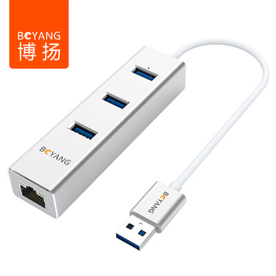 

Бо Ян BOYANG BY-UR02 алюминиевый сплав оболочки USB3.0 конвертер один перетащить три суб-линии высокоскоростной внешний RJ45 сетевой порт USB-карта HUB концентратор серебро
