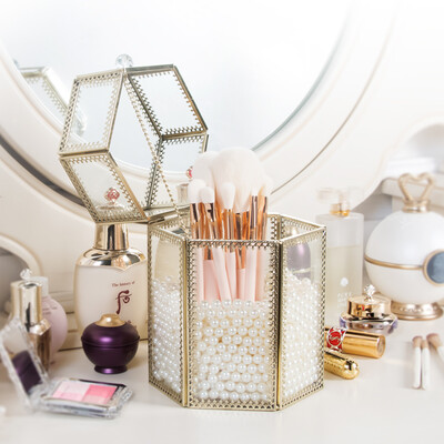 

HerBeauty ее новый ретро европейском стиле красота макияж кисти Золотая кисть прозрачные хранения бочки стекла творческий подарок отправить праздничные подарки, чтобы отправить его подруга любовь SH104