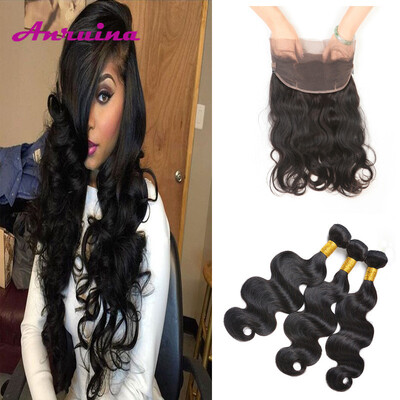 

360 Full Lace Frontal With Bundles Peruvian Weaves Human Hair With 360 Frontal Peruvian Body Wave Bundles With 360 Frontal