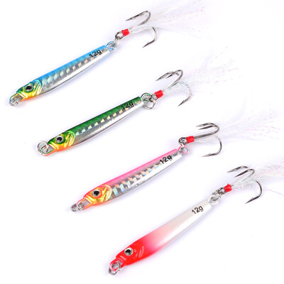 

1 ПК Jigging Plomb Poissons 12G / 5.5 CM Métal Gabarit De Pêche Leurre 4 Couleurs Métal Wobbler avec Плюмные вязальные крючки Appât Dur Artifi