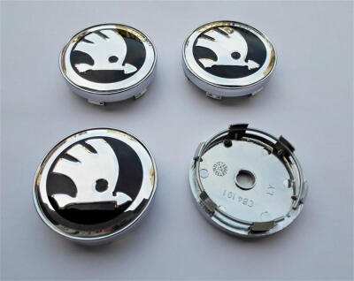 

4Pcs x 60mm Skoda Wheel Center Caps Black Silver Badge ALLOY Rims Logo Emblem