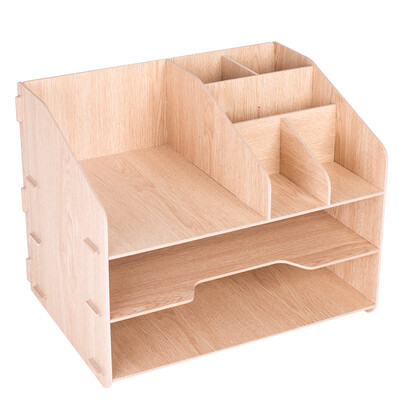 

Deli 72 creative wooden DIY two-layer file holder storage box multi-function combination file holder file box file column desktop storage rack