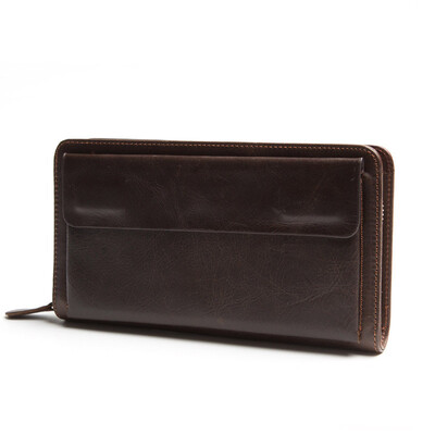 

DALFR Genuine Leather Male Wallet Card Holder Long Money Purse for Men Vintage Style Zipper Cowhide Mens Clutch Bag