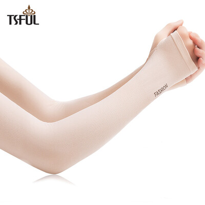 

Tsful AL241XTL ice sleeves men&women ice silk sunscreen cuffs summer long section of thin sets of sleeves outdoor driving ride sets of fingers straight sleeves breathable sun gloves light blue sets refers to