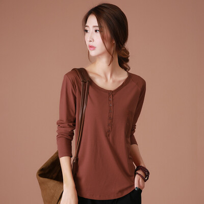 

City plus CITYPLUS 2017 autumn new women's literature relaxed casual bottoming shirt T shirt CWTC178262 rust red XL