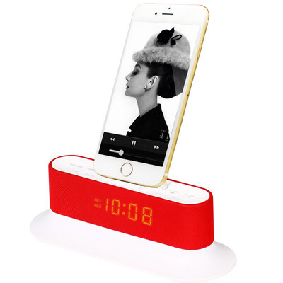 

RSRCL12 Apple телефон базовый стерео Bluetooth-динамик iphone7 / 6S / 5Sipad4air новый молния интерфейс зарядка док FM-радио будильник красный