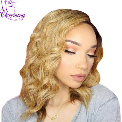 

100% Malaysian Body Wave Ombre Human Hair Wigs With Baby Hair 1B/#27 Two Tone Ombre Bob Lace Front Wigs For Black Women