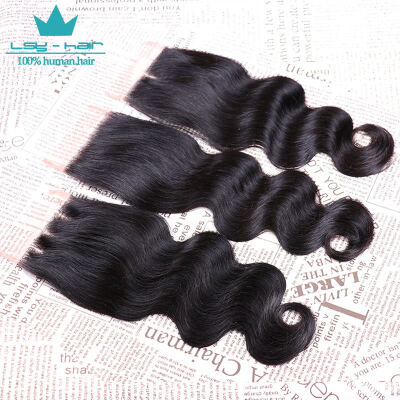 

Body Wave Brazilian Human Hair 4x4 Middle Part Closure Bleached Knots With Baby Hair Medium Brown Swiss Lace