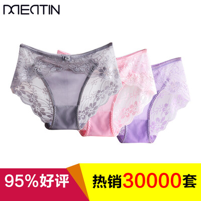 

The United States&Ya Ting 3 ladies underwear no trace of light sexy sexy hollow lace comfortable cotton crotch underwear female light gray light pink light purple L code