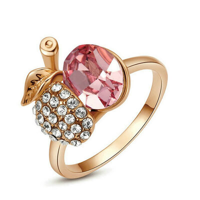 

Yoursfs@ High Quality Fashion Cute Fruit Apple Rings Shining For Daughter Brithday Gift Girlfriend Austria Crystal 18 K Rose Gold