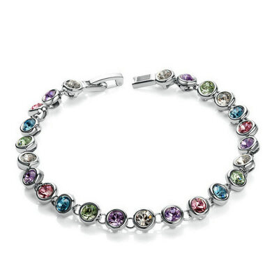 

Yoursfs 18K White Gold Plated Colorful Round Crystal Rhinestone Charms Bracelet For Women Gift