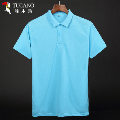 

Woodpecker (TUCANO) short-sleeved T-shirt male 2017 summer business casual pure color Korean Slim lapel POLO shirt 17080ZM8008 blue 3XL