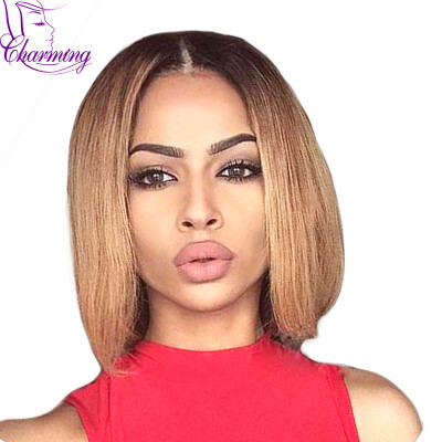 

T1B/27 Two Tone Ombre Brazilian Virgin Hair Lace Front Bob Wigs Straight Hair 130% Density Bob Human Hair Lace Front Wig