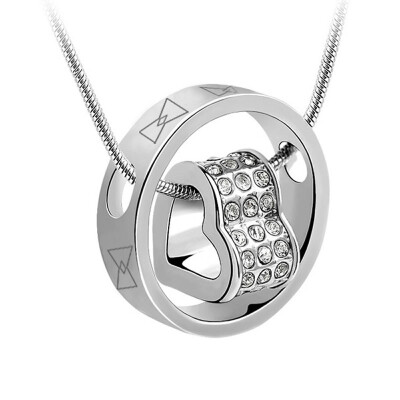 

Yoursfs@ "LOVE YOU FOREVER" White Gold Plated Heart in Circle Pendant Necklace with Austrian Crystal Open Heart Silver Necklace Wo